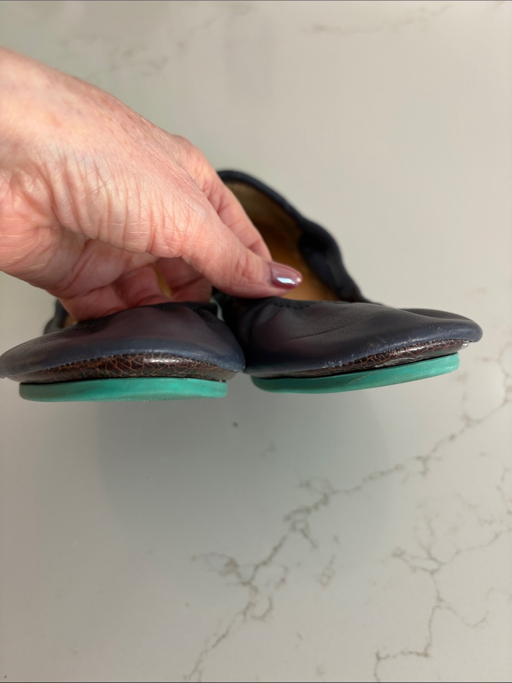 Tieks Navy Leather Ballet Flats with Teal Heel Tab - Picture 4 of 5